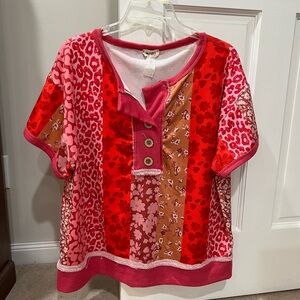 Colorful Patchwork Button-Up Top